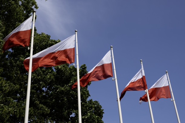 Flagi powiewające na maszcie. 